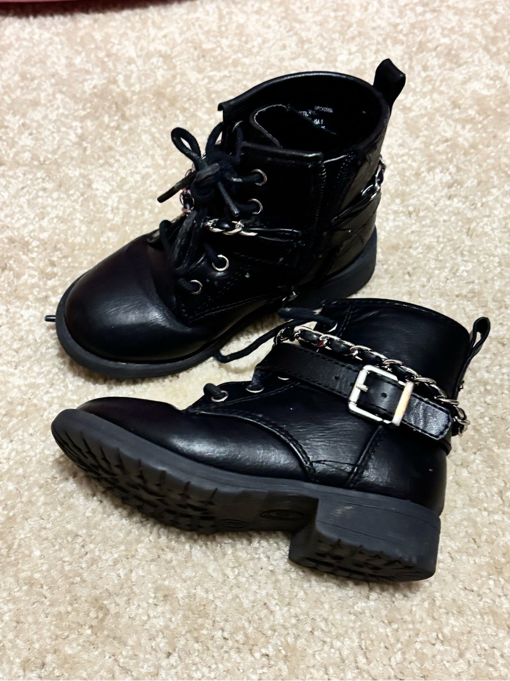 Black Chain-Accent Combat Boots